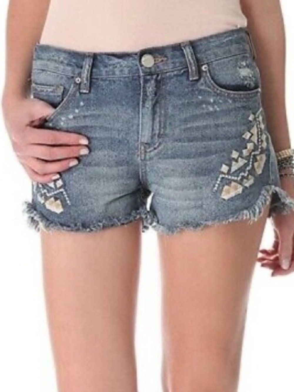 Free People size 27 Embroidered Jean Shorts